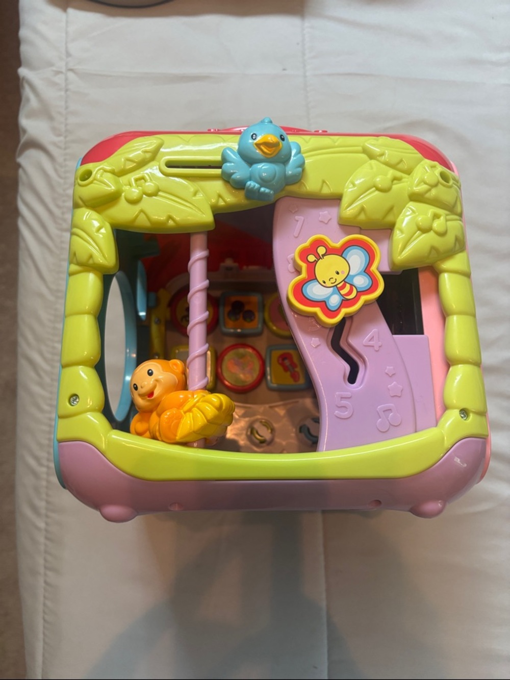 Interactive Pink and Green Sensory Activity Cube for Toddlers